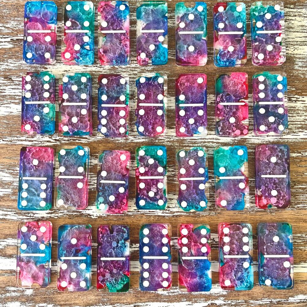 Tie-Dye Alcohol Ink Resin Dominoes Game with Velvet Bag 28 pieces Handmade Gift - Picture 3 of 9